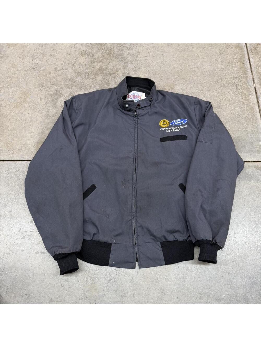 vintage ford assembly plant grey zip up made in usa bomber jacket size xl